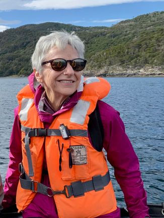 Riding the tender back to our boat. This might be my all-time favorite photo of Joyce. Of course, she hates it…