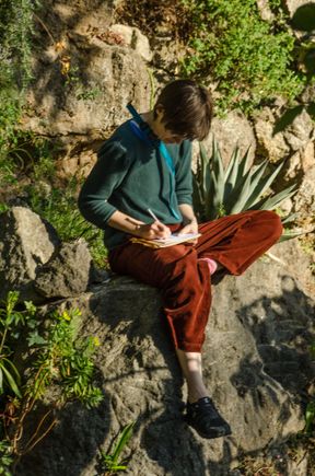 This artist was content to just do her thing with her baby's carriage beside her. She skipped the tour, something that we'd been told was not possible. Two other sizable bus groups arrived just after we did and their members followed our group. Mortella has a great view down to Forio and this above woman was sketching it.