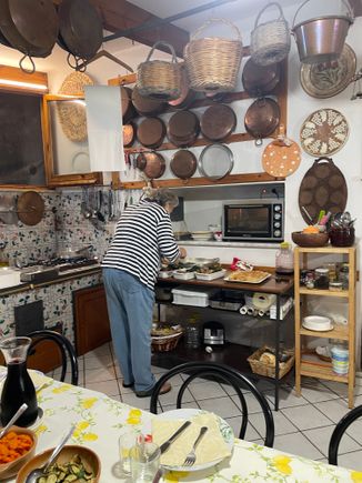 This older couple invites all Rick Steves tours into their beautiful home outside Sorrento. Nice side business for them. Mama Teresa cooks for days, Papa Luigi makes the wine. We left stuffed and happy, all singing “That’s Amore.”  Best fact ever: Their son Francesco ( an architect) met Cindy from Southern California at one of these dinners. Now married with 2 great kids, he can now speak good English and she speaks Italian which she didnt know a word of when she met him. Great story yes??? 