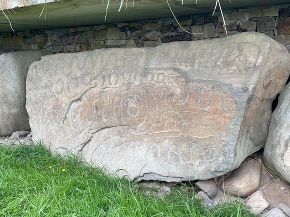 Most of the rocks around Knowth have carvings, but they don't really know what these mean