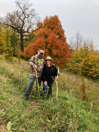 Mrs Z wearing my Augustis McCray cowboy hat from Miles City Montana. He boyfriend by her side. Diamond Willow walking sticks were a great help in the slippery trails.