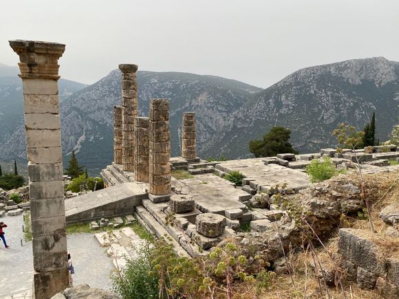 Temple of Apollo. 
The Delphic Oracle was said to deliver prophecies from within the temple and was housed in a chamber in the rear.