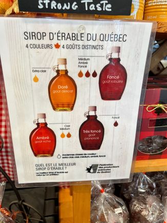 The 4 grades of Maple Syrup - golden, amber, dark and very dark.