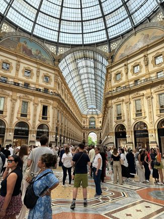 The exquisite Galleria Vittorio Emanuele II. The designer of this glass domed arcade, Giuseppe Mengoni, died just days before the inaugural ceremony when he fell from the roof.