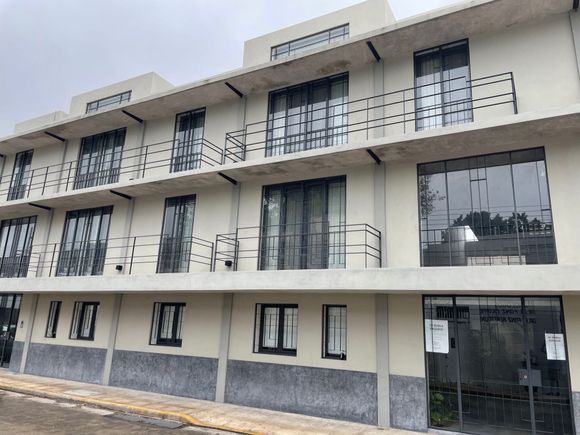 The front of our building which is quite modern.  Previously it was a pediatric clinic, not sure how long it has been apartments.  I think around 5 years?