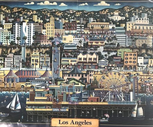 So, we thought we didn't have any puzzles nor a table to put one on.  Then my daughter found this on her shelf, disguised as a book, and we knew we had to make room for it. Her tiny dining room table now has this puzzle in progress. We have to eat at the couch and I have to work on my computer in front of the TV also.

One thing we noticed about this Dowdle puzzle is that it is NOT of Los Angeles, as labeled, but solely Santa Monica, which is nice, since that is where we are sheltering.