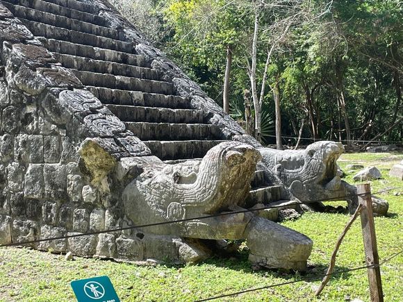 These are the steps at the Ossuary or the High Priest Temple. They found human remains and jade and copper artifacts so they think it was for special people