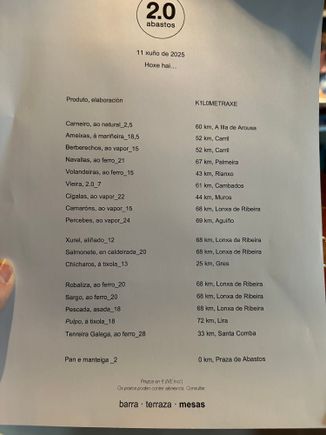 Last night's menu; there is also a reasonably priced tasting menu