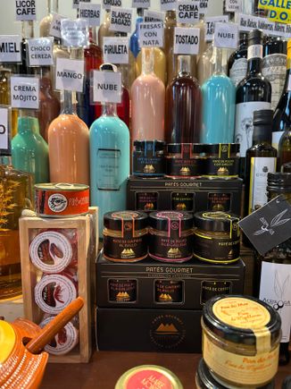 Local liqueurs for sale in the Mercado de Abastos