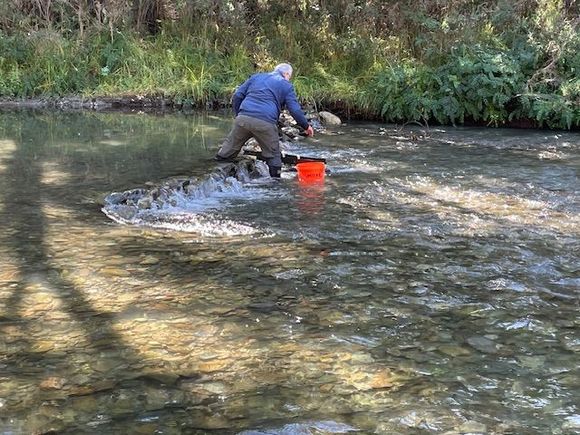 Trying his hand at gold panning 