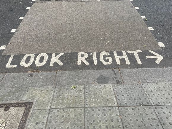 After years of scraping Americans and others off their roads, the British are giving us a big heads up.  Your not in Kansas anymore Dorothy, look to the Right!  Already saved our lives.