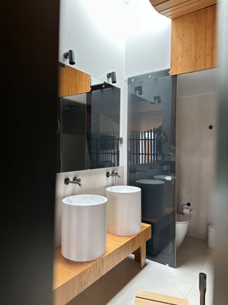 Our bathroom--not what you imagine when you think of the bathroom of a parador!