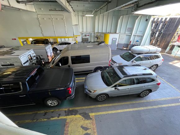 We had reserved the 2:45PM ferry, but got there early.  They let us on the 1:15PM trip, but as you can see there were only two cars after us!