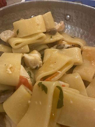 Paccheri with swordfish and sweet cherry tomatoes...pasta special of the night