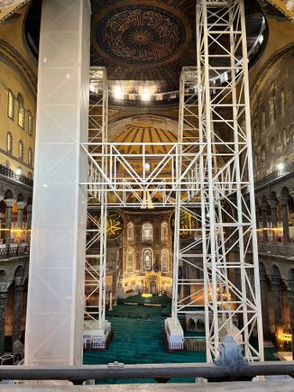 scaffoldings inside Hagia Sophia