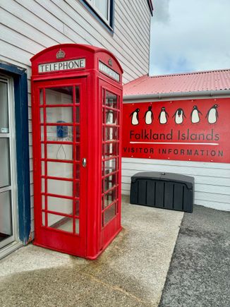 Now visiting the Falkland’s capital city of Stanley where these British telephone booths are common and functional!
