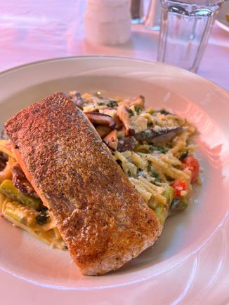 My foraged mushroom pasta with extra salmon 