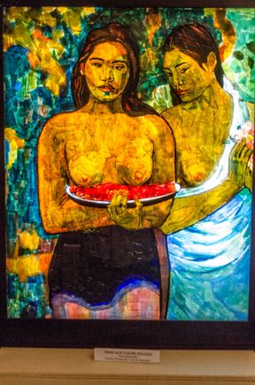 Unexpected added-value is found in Montresor and who knew? On rue Marche in the former Carders Hall (1750 wool market), one may visit the free 'Gemmail' exhibit. The art is a cousin stained-glass and is illuminated from behind. Both Cézanne and also Picasso once experimented in this rare and colorful art form. *Merci to JP Sala-Malherbe for donating this welcome bit of color underneath timber frames and mansard roof.