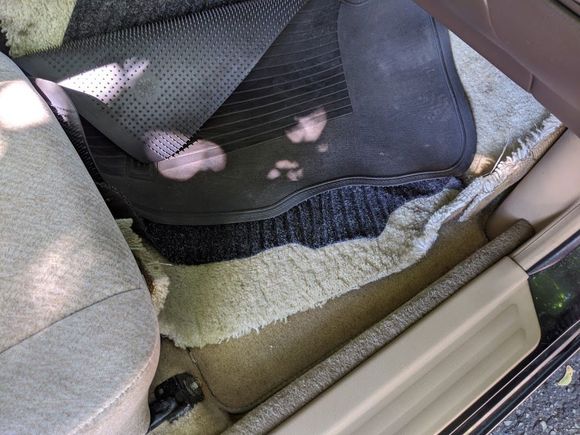 Original mats hidden under three layers of mats and carpets.