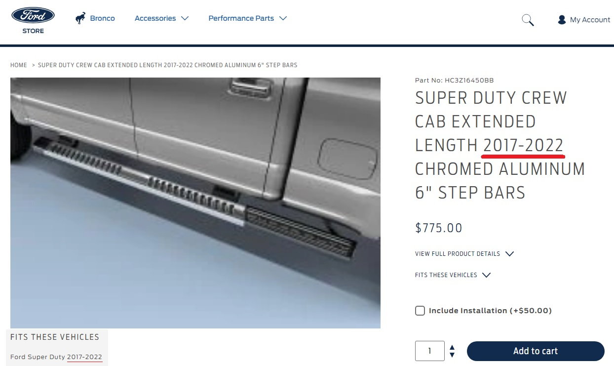 Super Duty Crew Cab Extended Length 2017-2022 Chromed Aluminum 6\ Step  Bars