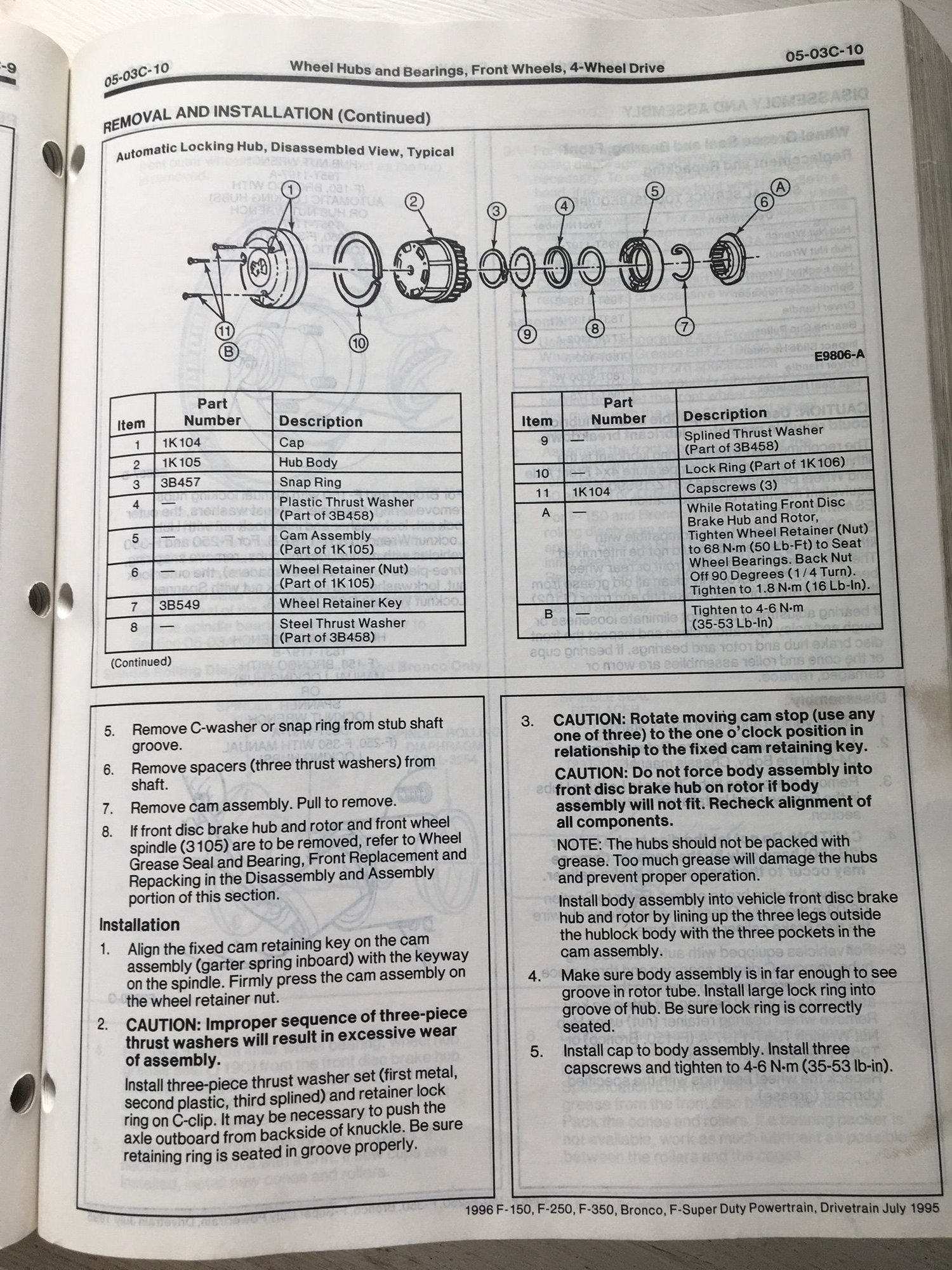 Dana 60 spindle nut correct torque/wheel bearing replacment Ford