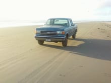 1989 Ford F159 on the beach at Cape Disappointment on the Washington Coast