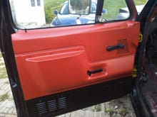Driver door with the newly panted door panel installed, New handles as well
