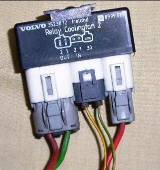 The well-known Volvo relay pack works with a thermo switch. When coolant reaches a certain temp the fans turn on. If temp climbs higher, low speed is turned off and high speed is activated.