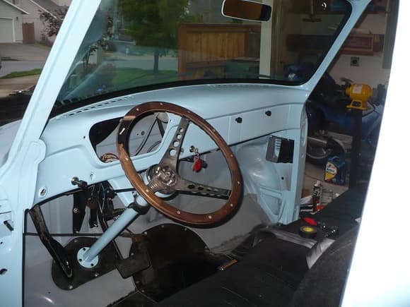 cab interior - dash has 2 controls installed, ignition switch and wind shield wiper control.  I had to rebuild the wiper control switch and someday when I have lots of money I'll install an electric wiper motor.