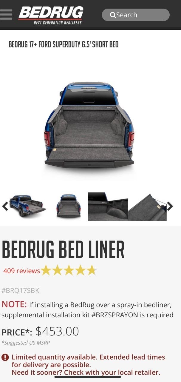 Accessories - Bed Rug 2017+ Short Bed Super Duty (Southern Cali) - New - 2017 to 2022 Ford F-350 Super Duty - Rancho Cucamonga, CA 91730, United States