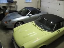 My original Porsche Boxster (2001 S) and my '73 Fiat Spider.