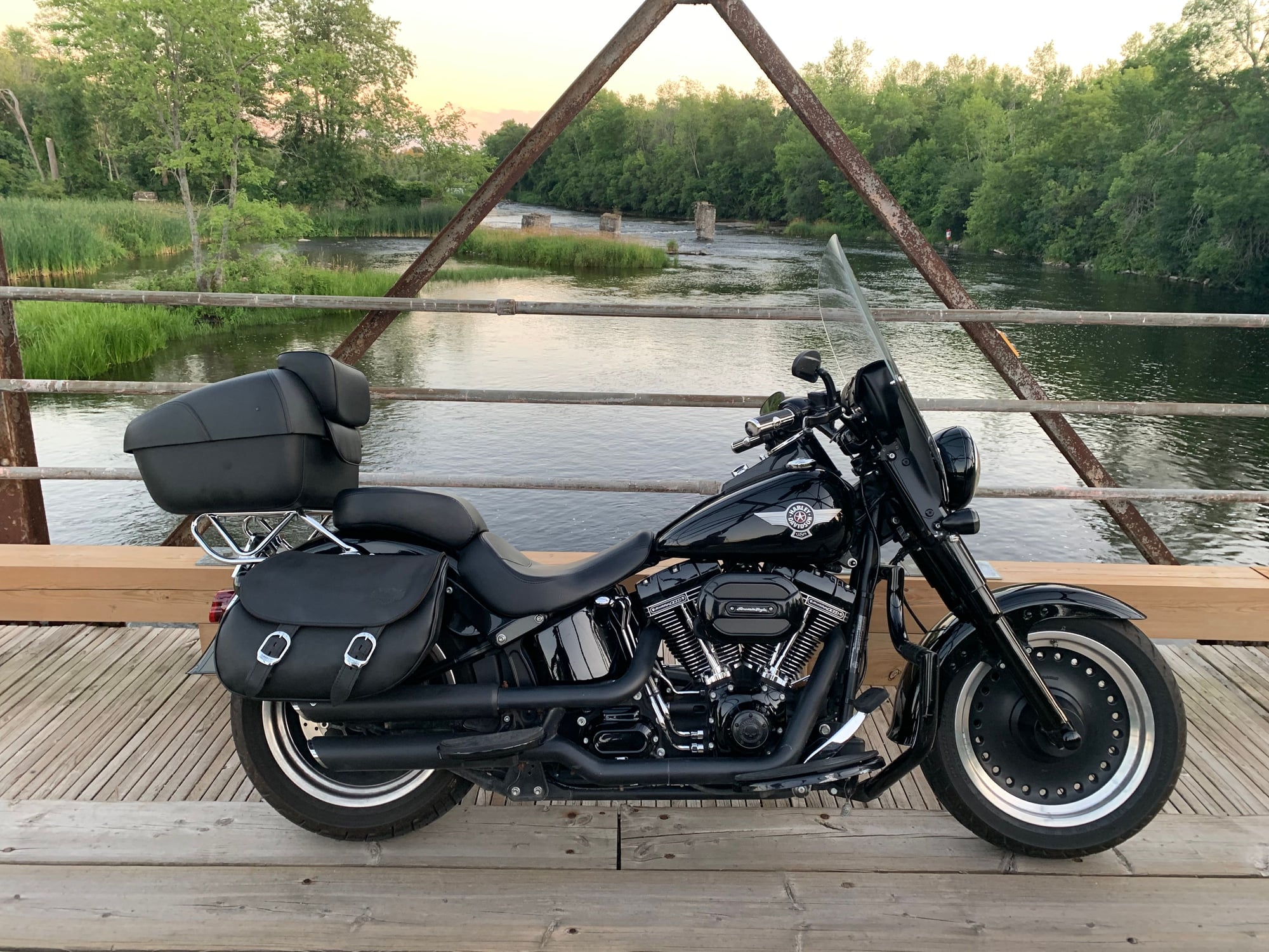 harley fat boy with tour pack