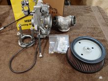Hsr 42, S&S twin cam intake. Washabke hi flow filter (no name) extra jets and needles.