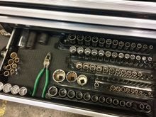 Metric stuff which I keep in the top box. Snap on impact sockets and blue point 12 point sockets. I also have some kobalt and craftsman usa stuff in here. The bigger sockets are sk.
