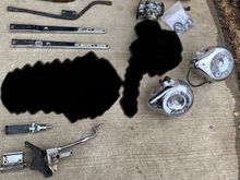 Carbs/air cleaners - exhaust brackets - FLH fender struts - crossover shield - mid control rear brake pedal