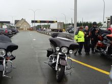 Day 5 - A stop on the highway after the toll booth to don the rain gear. 
