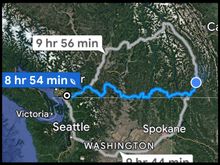 I will go back the same way I came up… On Highway 3, the blue line… It’s about 10 hours in a car, and 11/12 on the bike, depending on the stops… 500 miles… I’ve already checked the passes, and the weather… looks good For an early October run through the mountains.