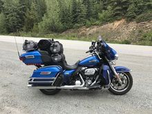 … It all fits in the bottom back on the rear seat… It’s a 25 L waterproof bag… In this picture I was on my way to Alaska, 10 weeks and 13,000 miles… Even though I had no intention of using it on that ride, I still took it, you never know if there’s a motel that has room for you… I travel alone, and I don’t mind going heavy…