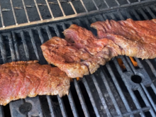 Olive oil, garlic, lime, “red” fajita seasoned skirt steak 
