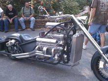 My buddies V8 Chopper Blower Bike..Street Legal..we all went to Key West from Naples,Fl and had to stop every 40miles for fuel One Bad Ass Bike..every fuel station we had a cop waiting..just in case I guess..couldn’t figure us out