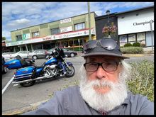 Went out for coffee today on the bike… Rode down to the Harley shop… But they were closed… said both Sunday and Monday… Maybe they’ve gone on to winter hours already… 

So did a little bit of a loop & went back downtown and just found a coffee shop that I know that would be open … no outside chairs but there’s a nice bench there that you can rest on.
