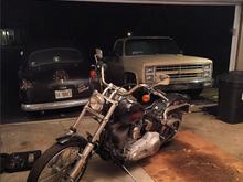 Backed the other toys out so I could get the bike out of the storage area and start my crazy plan to rebuild her the way I always wanted.