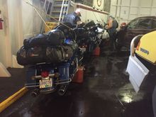 Once your loaded you tie the bikes down as it can get very choppy on the crossing. The ferry ride was fun. I spent some time with some other bikers.