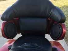 perhaps i found a "niche" in the market?  i built these pods outta sheet metal and lined them with dynamat.  perfect fit. wrapped them around the front corner of tourpak and set them probly 3 " wider than stock pods and about an inch wider than the rushmores cuz my babys butt is well rounded