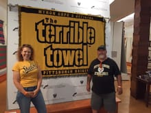 Us in front of a hge TErrible Towel