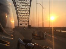 Crossing the Mississippi at sunset.