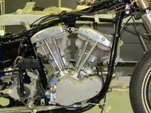 Rebuilt motor in Frame. Rebuilt by Steve at Trinity Fabrication and Frame in Garland, Texas. We parked what was supposed to be and cleaned up the rest. .070 over pistons to save the jugs, andrews J grind and everything else was stock