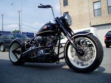 shaved the lower legs and got an 18 x 4.5 rim with a 160 on it. thats a rear fender cut for the front.