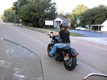 Lisa riding her new Sportster 48.  August 26, 2010