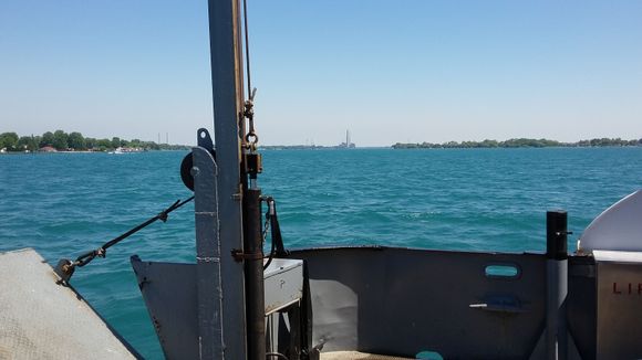 View from the ferry looking north up the St. Clair river. Where we live in this area they call it Bluewater Country. Beautiful beaches and crystal clear water.